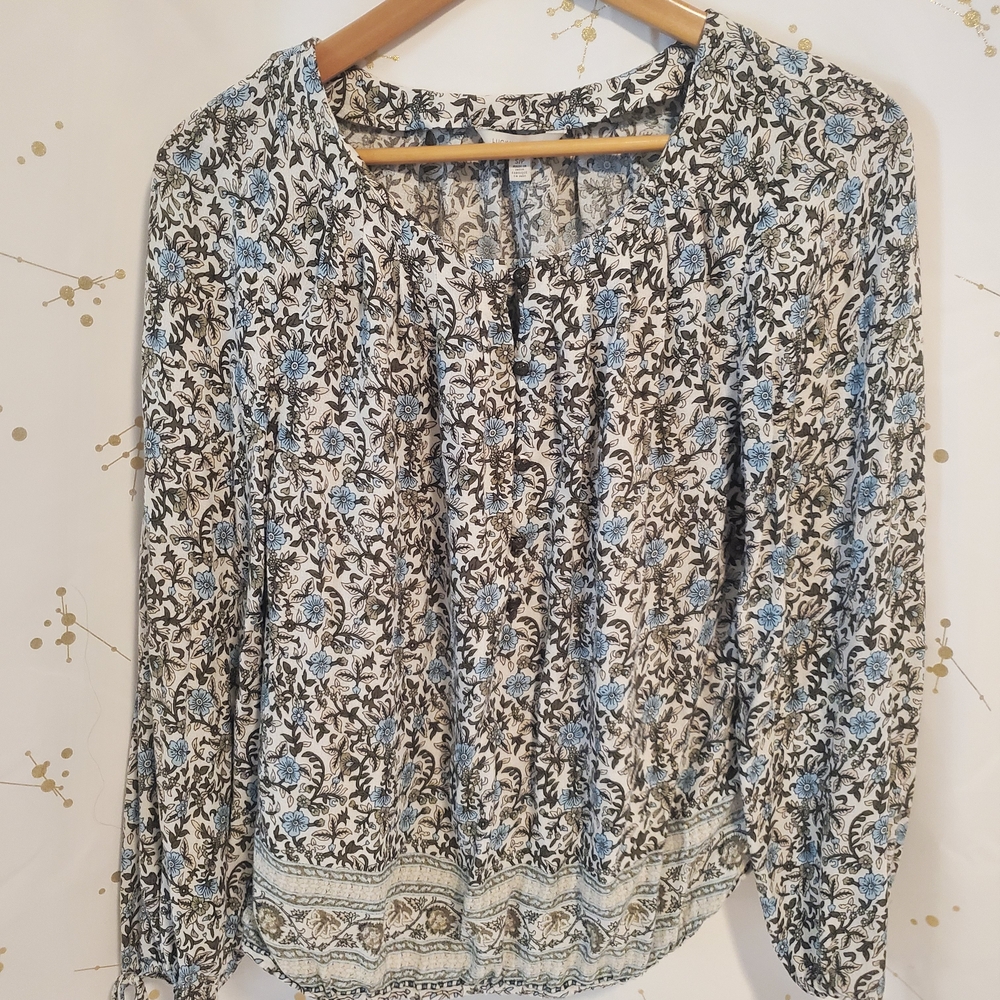 Lucky Brand Blue and Black Floral Blouse